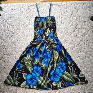 Floral Dress Coverup Dominican Republic Travel Blue Green Black 4 6 Small